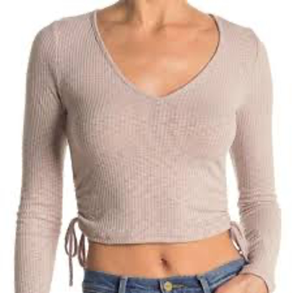Good Luck Gem Nordstrom Crop Ruched Tie V-Neck Brushed Knit Mocha